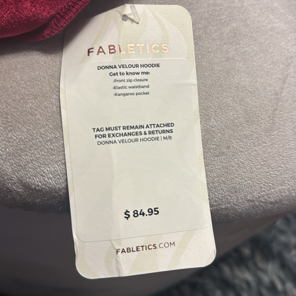 Fabletics deep crimson, velour hoodie, gold hardware, new, medium - Picture 6 of 9